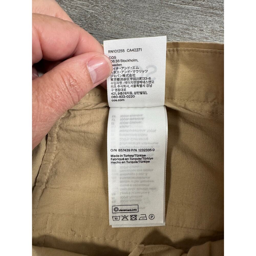 COS Asymmetric Wrap Trousers Beige 100% Pima Cotton Wide Legs 10 - Picture 6 of 12